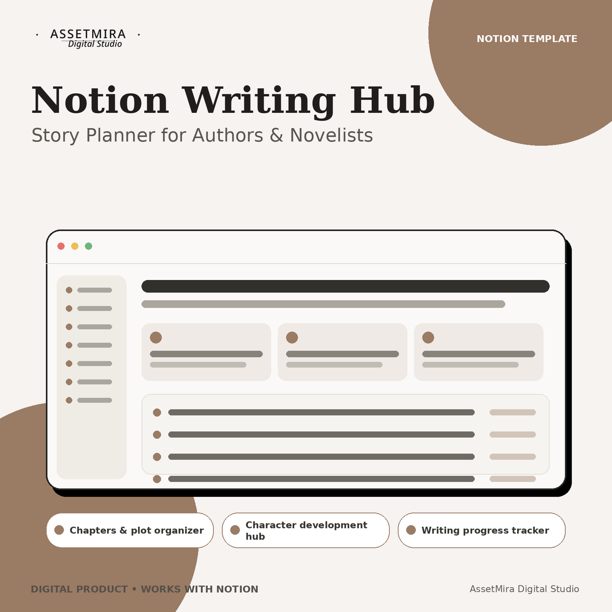 Notion Writing Hub template for authors, novelists and story planning