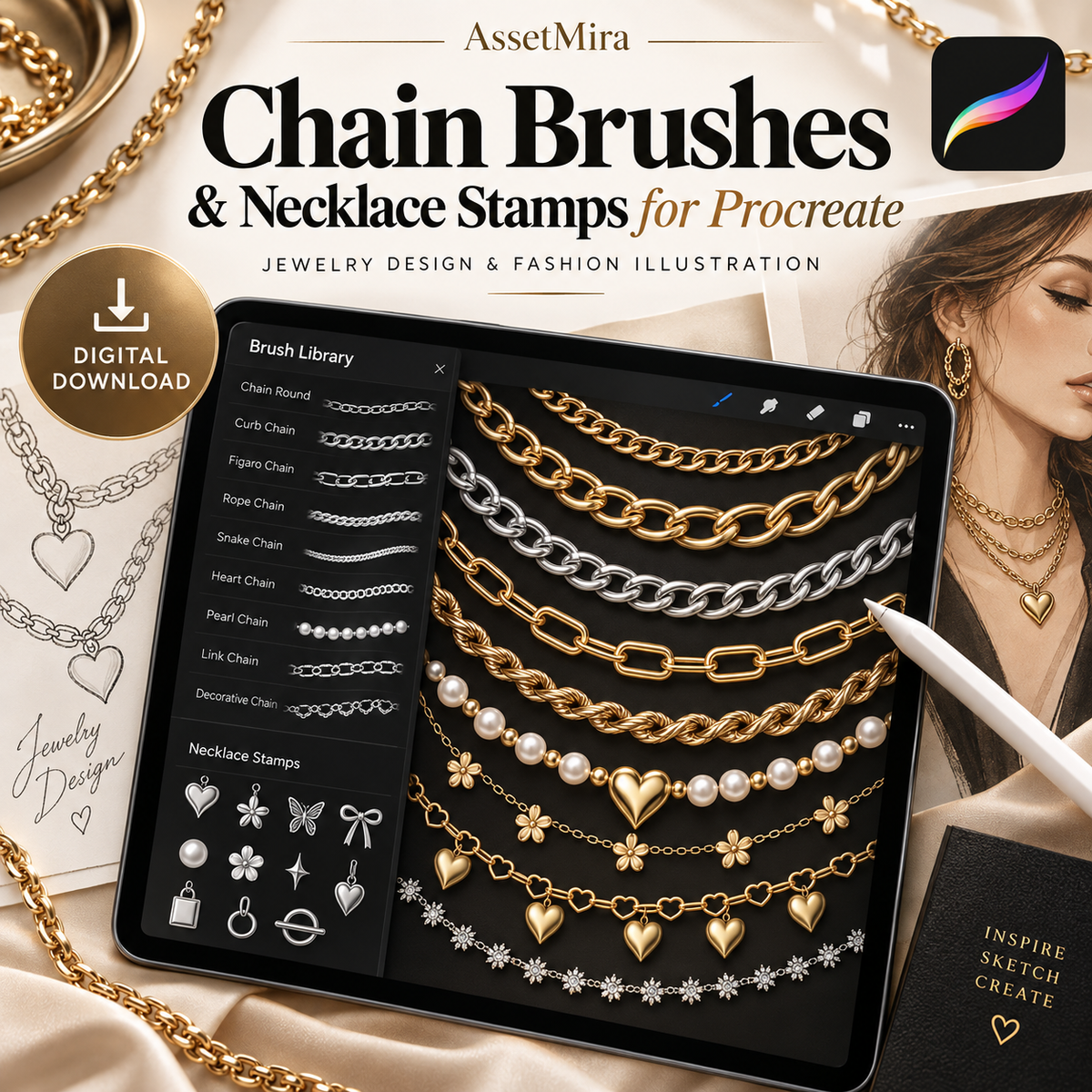 Procreate Chain Brushes & Necklace Stamps – Jewelry Brush Set