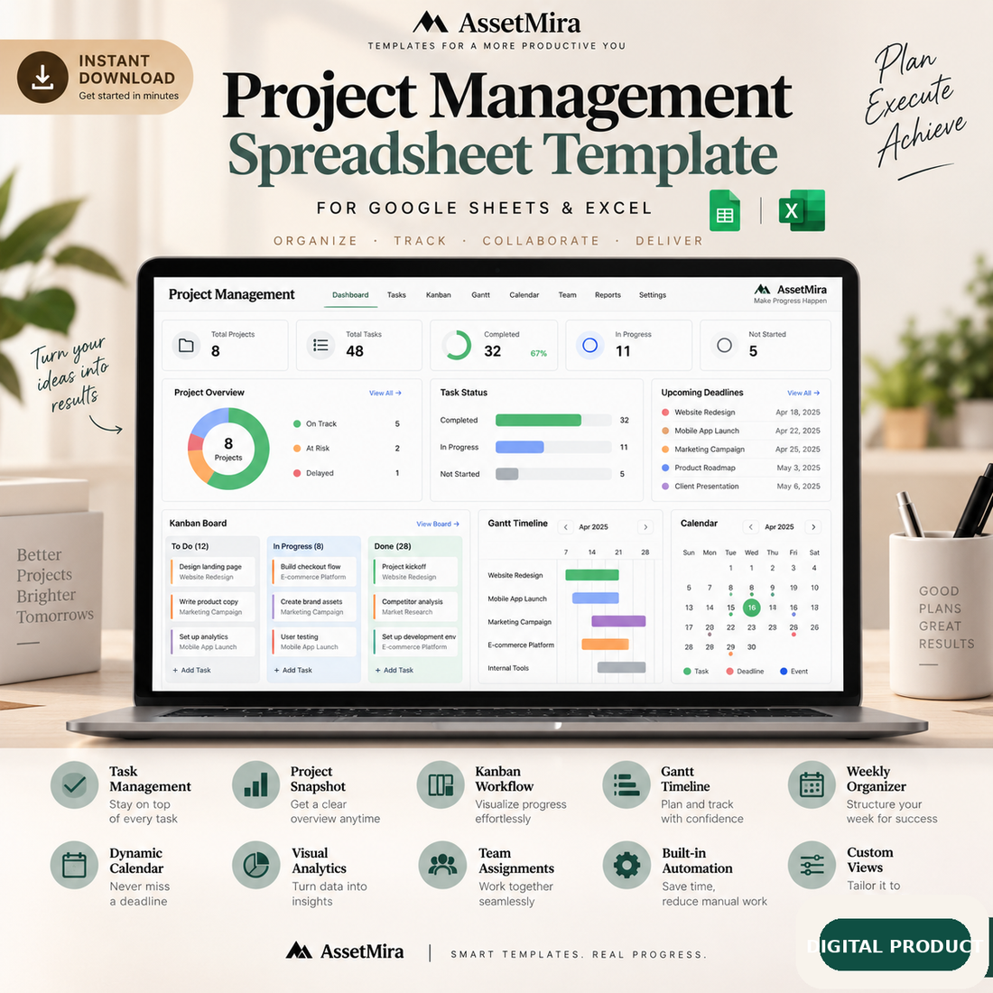 Project Management Spreadsheet Template for Google Sheets and Excel