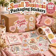 100 Small Business Packaging Stickers Bundle | Retro Thank You PNG Labels