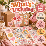 100 Small Business Packaging Stickers Bundle | Retro Thank You PNG Labels