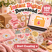 100 Small Business Packaging Stickers Bundle | Retro Thank You PNG Labels