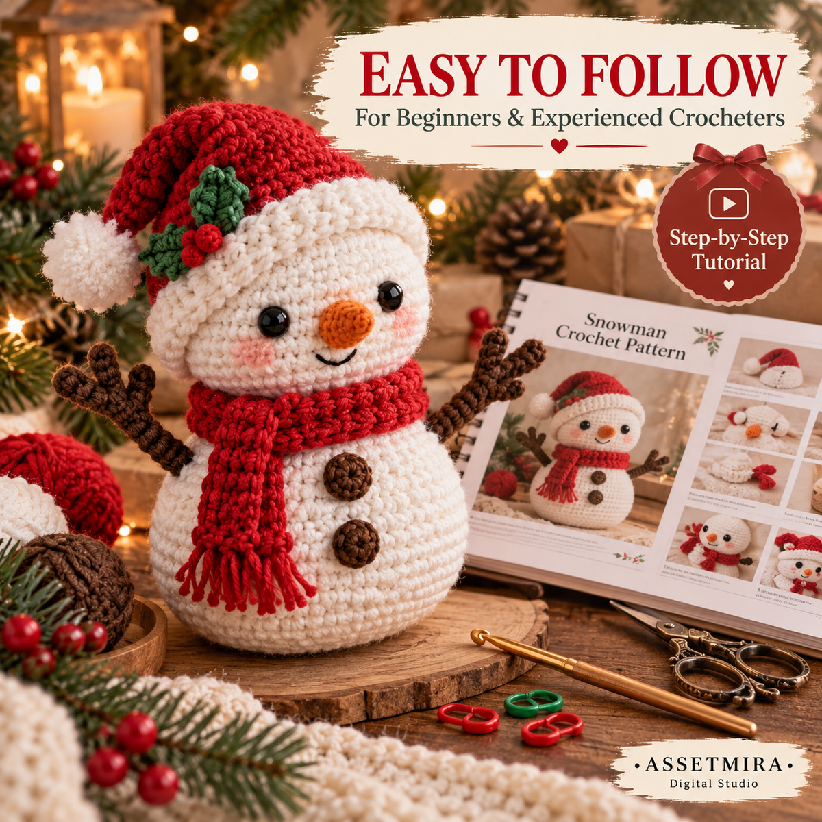 Easy to follow amigurumi snowman crochet tutorial for beginners and experienced crocheters