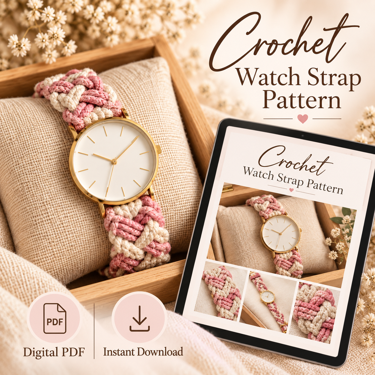 Crochet Watch Strap Pattern digital PDF instant download preview