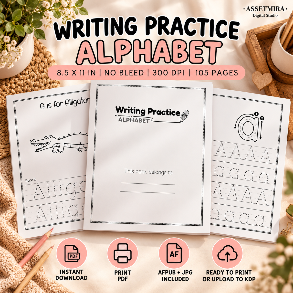 Writing Practice Alphabet Workbook digital download PDF AFpub and JPG files