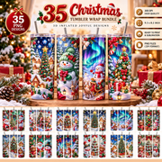35 Christmas Tumbler Wrap PNG Bundle | 3D Joyful Xmas Sublimation Designs, 300 DPI