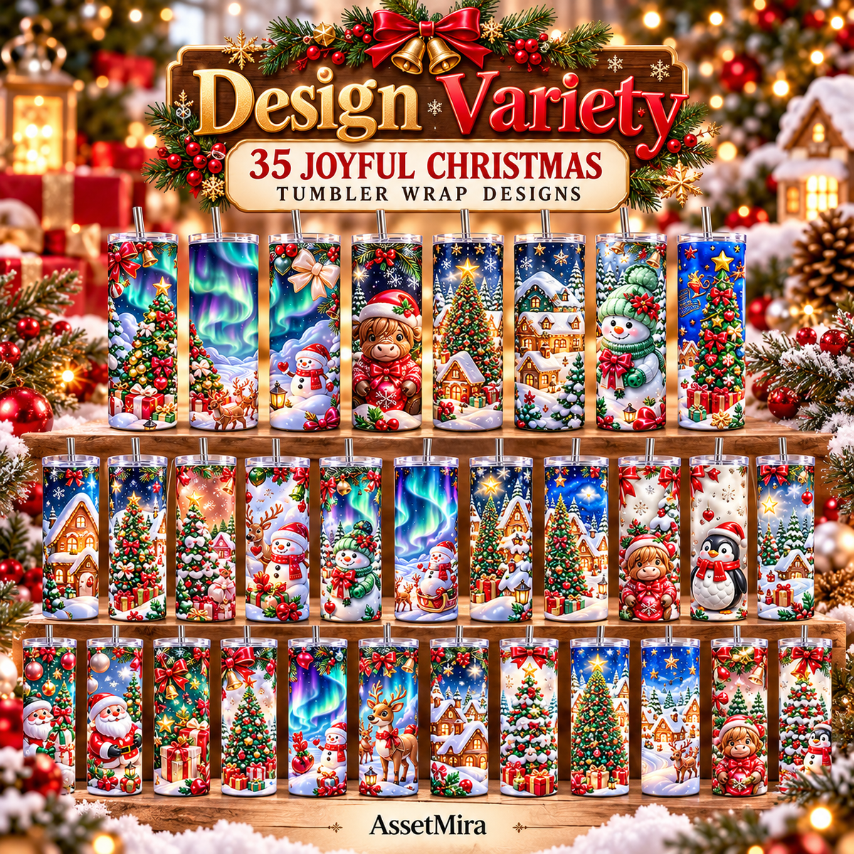 35 joyful Christmas tumbler wrap design variety