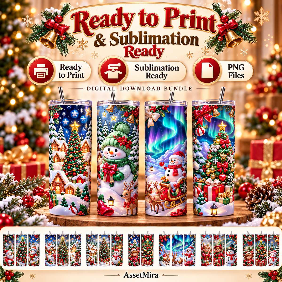 Christmas tumbler wrap PNG bundle ready to print and sublimation ready